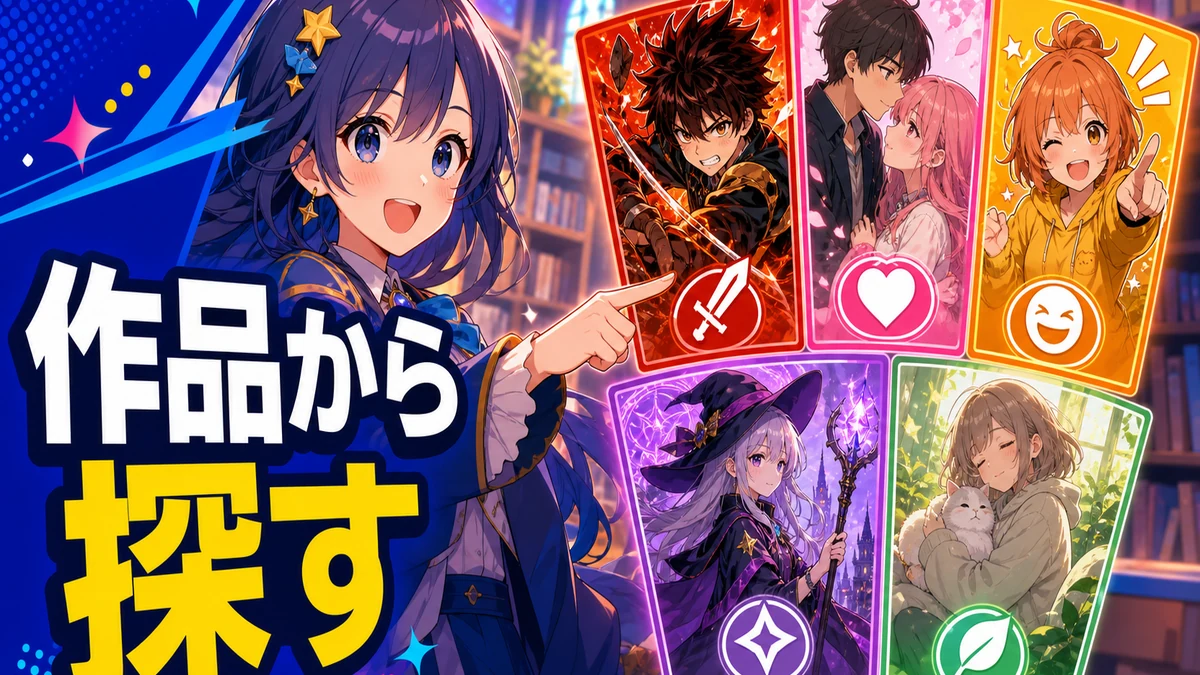 ジャンル別のカードが扇のように広がっている