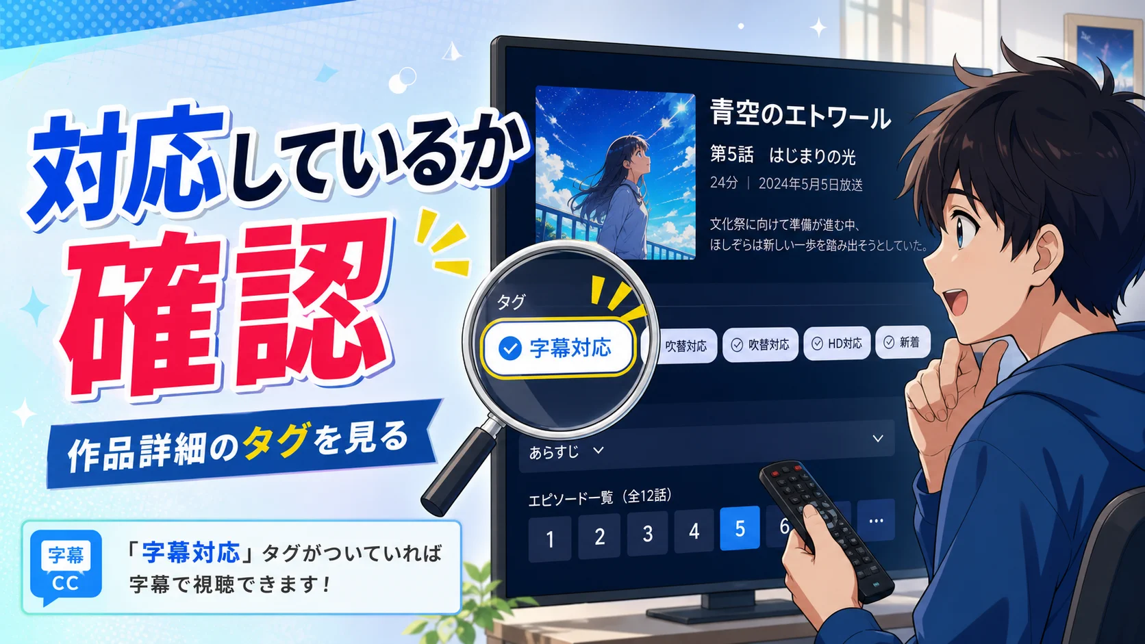 作品詳細の字幕対応タグを確認する方法