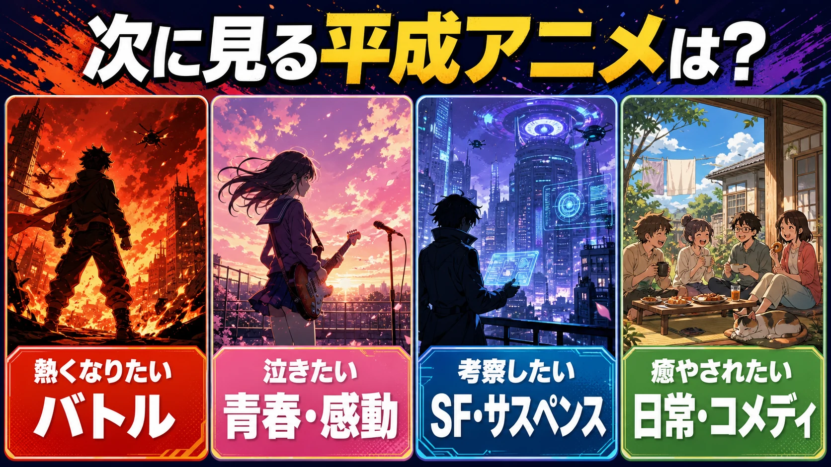 次に見る平成アニメをバトル、青春・感動、SF・サスペンス、日常・コメディから選ぶガイド