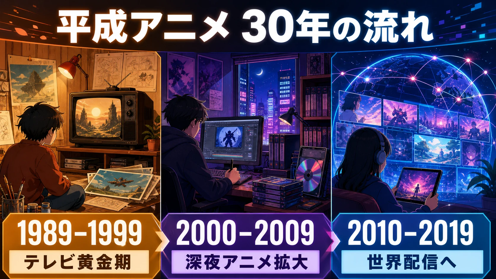 平成アニメ30年の流れ:1989年から2019年までの年代別変化