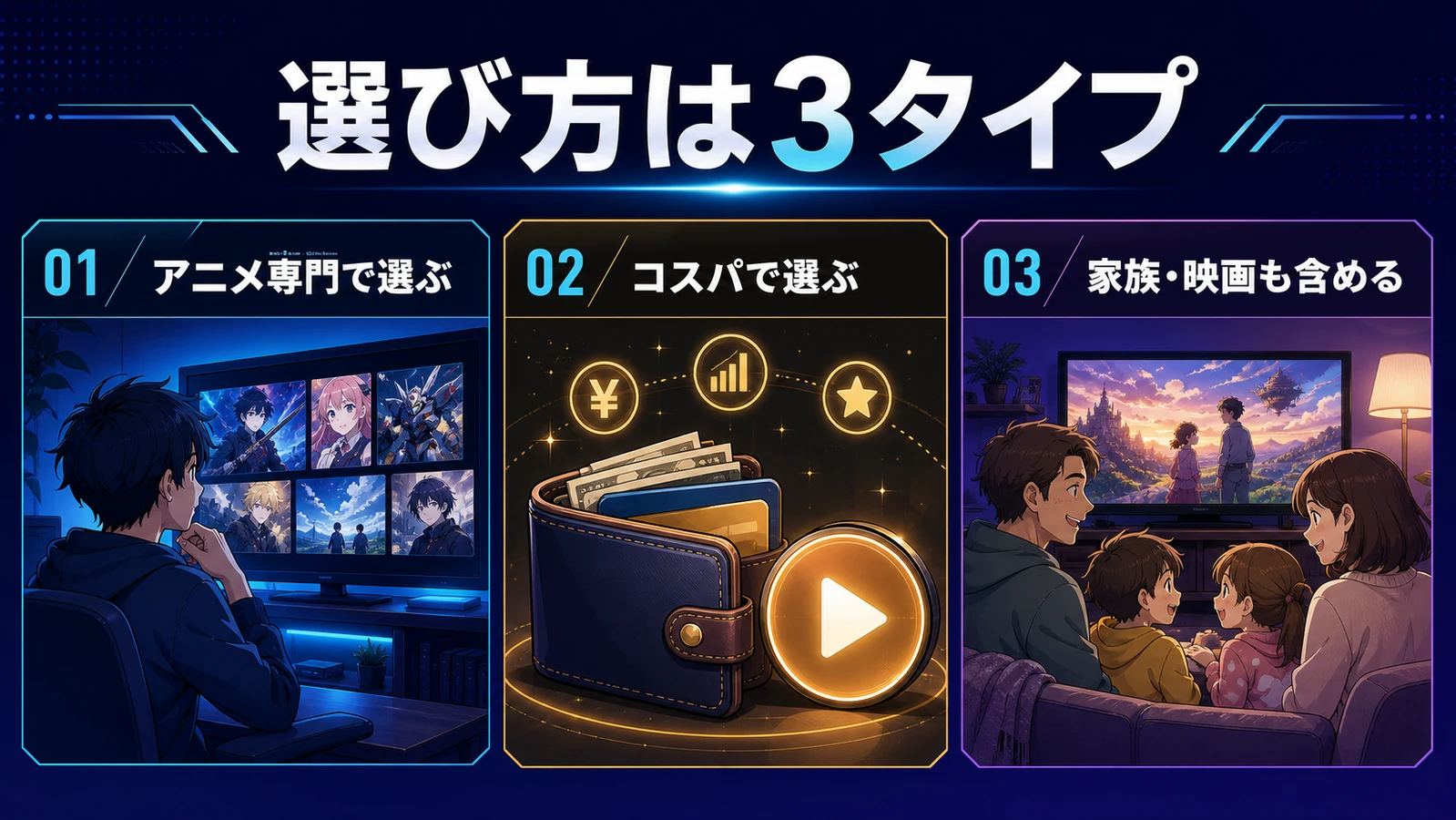 平成アニメ向け動画配信サービスの選び方はアニメ専門、コスパ、家族と映画の3タイプ